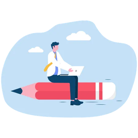Businessman works remotely  Illustration
