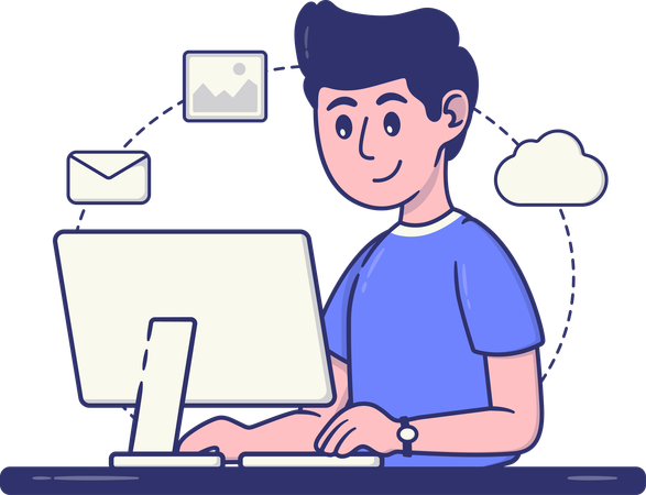 Businessman works remotely  Illustration