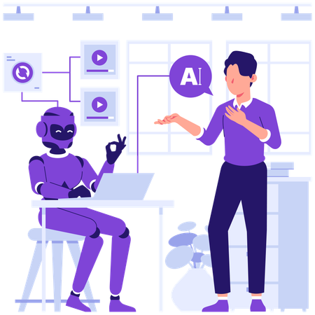 Businessman works with AI  Illustration