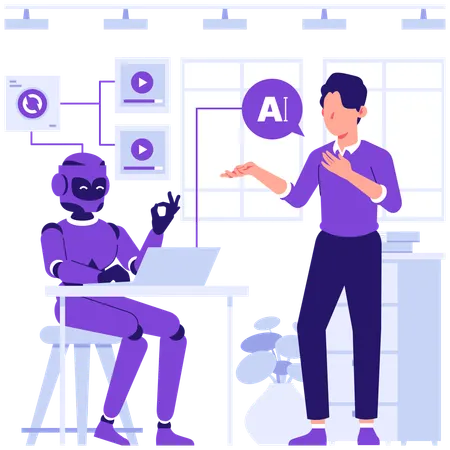 Businessman works with AI  Illustration