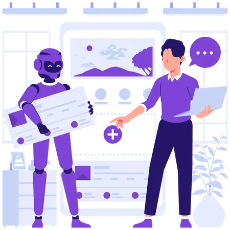 Businessman works with AI  Illustration