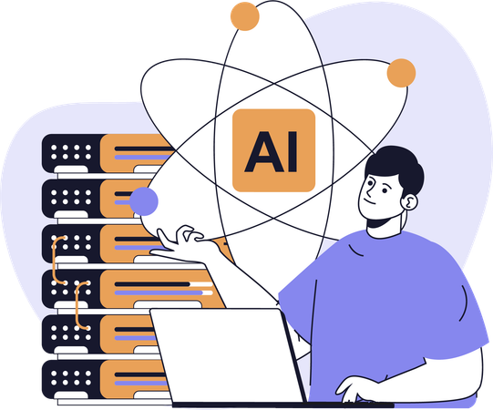 Businessman works with AI server  Illustration