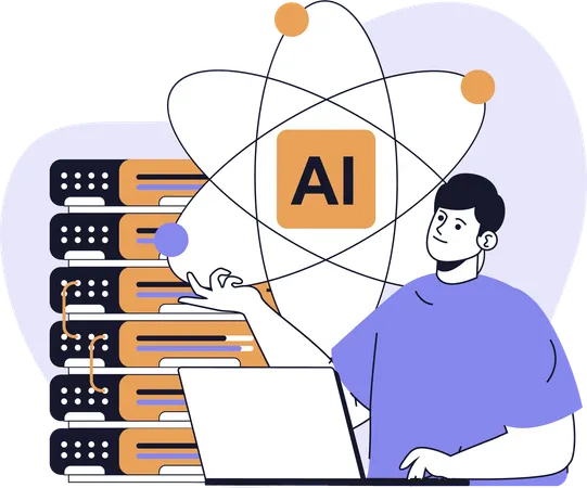 Businessman works with AI server  Illustration
