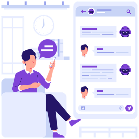 Businessman works with chat bot  Illustration