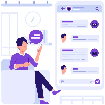 Businessman works with chat bot  Illustration