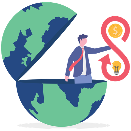 Businessman works with climate and money together  Illustration