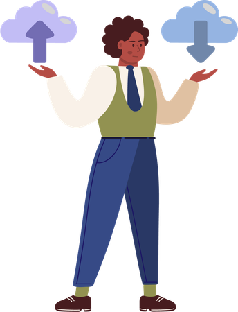 Businessman works with cloud services  Illustration