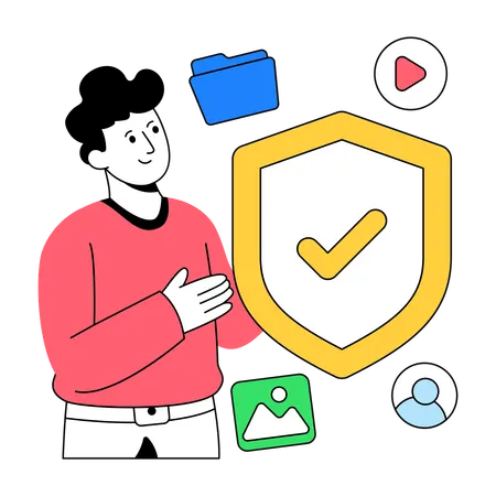 Businessman works with Data Protection  Illustration