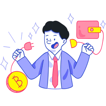 Businessman works with Financial Technologies  Illustration