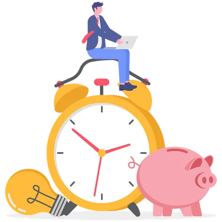 Businessman works with savings reminder Illustration