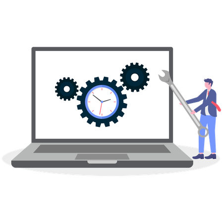 Businessman works with system configuration  Illustration
