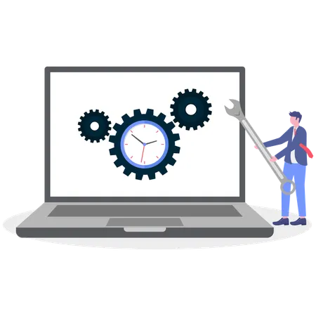 Businessman works with system configuration  Illustration