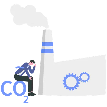 Businessman worried about environmental damage  Illustration