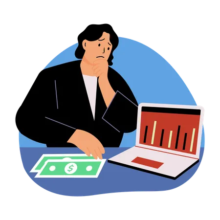 Businessman worried about stock market  Illustration