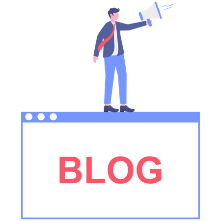 Businessman writes online blog  Illustration