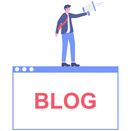 Businessman writes online blog  Illustration
