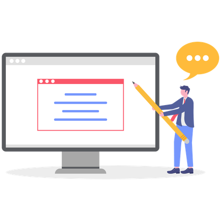 Businessman writes online document  Illustration