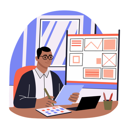 Businessman writing Business Report  Illustration