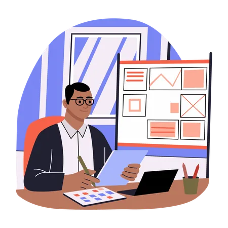 Businessman writing Business Report  Illustration