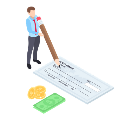 Businessman writing cheque  Illustration