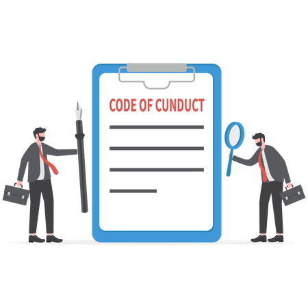 Businessman writing code of conduct document  Illustration