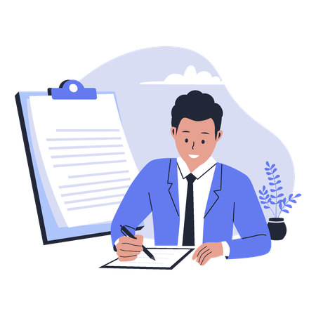 Businessman writing document  Illustration