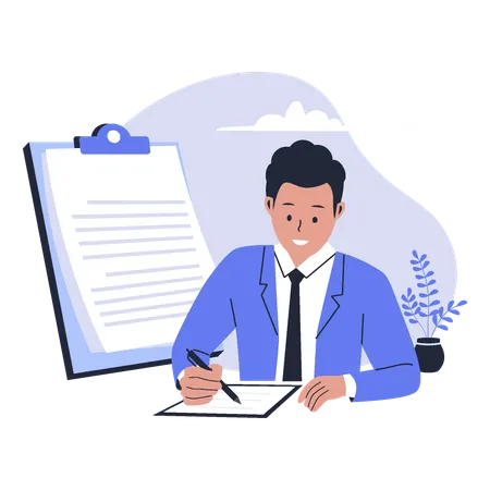 Businessman writing document  Illustration