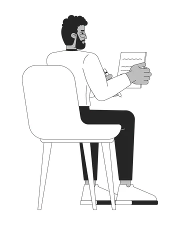 Businessman writing notes while sitting on chair  Illustration