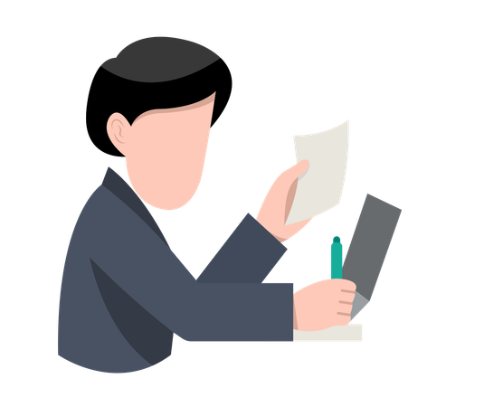 Businessman writing notes while working at office  Illustration