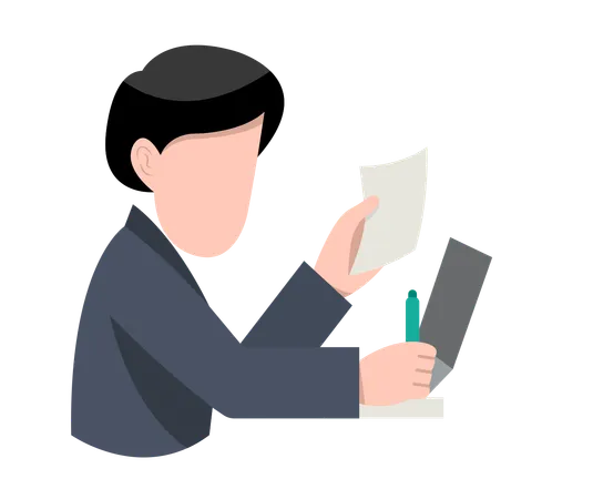 Businessman writing notes while working at office  Illustration