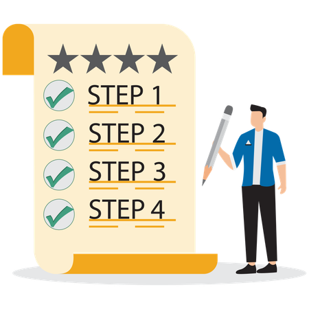 Businessman writing procedure step on clipboard  Illustration