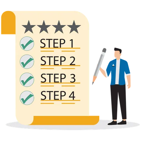 Businessman writing procedure step on clipboard  Illustration