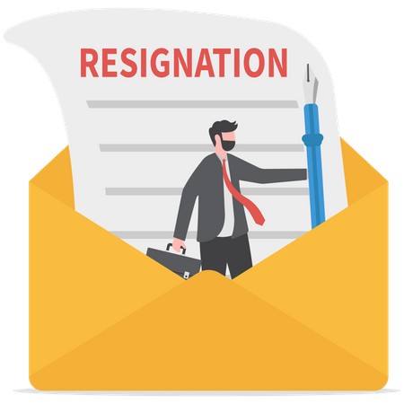 Businessman writing resignation email  Illustration