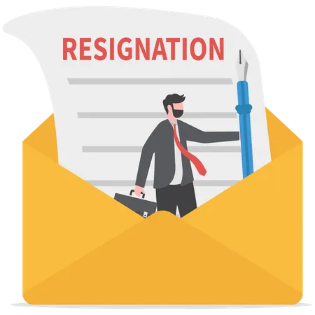 Professionals Write Resignation Letter To Quit Job Or Inform To Leave Company Change New Job Or Notify Boss Manager Of Dismissal Concept Businessman Professional With Pen Writing Resignation Email Illustration