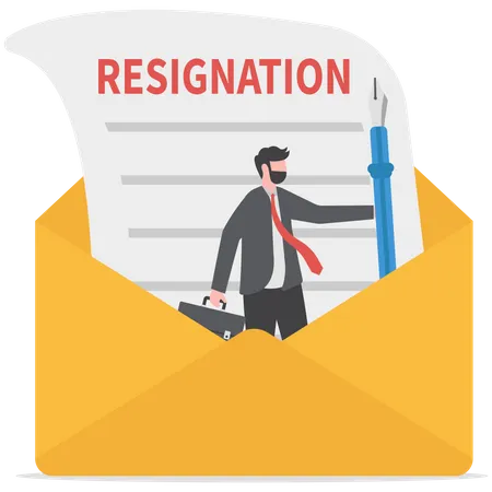 Businessman writing resignation email  Illustration