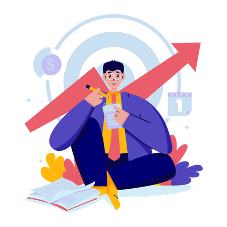 Businessman Writing work plan targets  Illustration