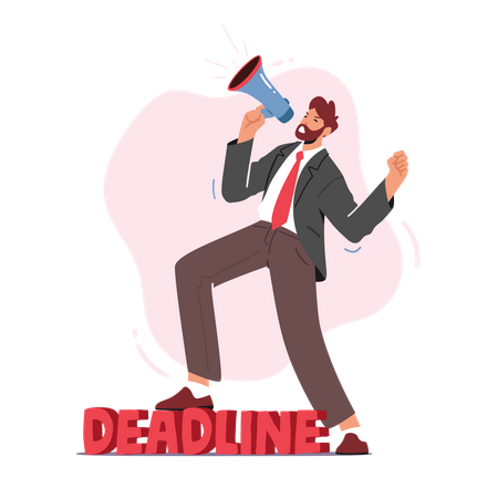 Businessman Yelling About Time Deadline Through Megaphone  Illustration