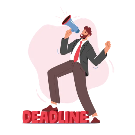 Anxious Businessman Yelling In Loudspeaker In Office Angry Company Boss Character Hurry Workers With Job During Deadline Manager Lifestyle Stress Lack Of Time Concept Cartoon Vector Illustration Illustration