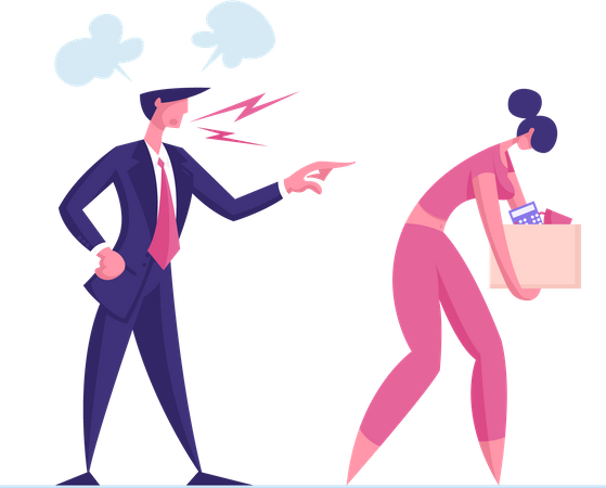 Businessman yelling and firing female worker Illustration