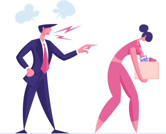 Businessman yelling and firing female worker  Illustration