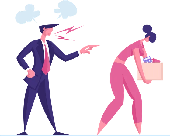 Businessman yelling and firing female worker  Illustration