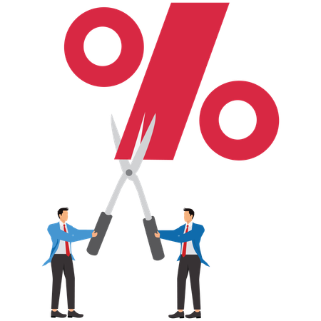 Businessmans, Cutting, Interest Rate, Finance, Percentage Sign, Scissors  Illustration