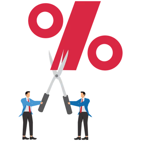 Businessmans, Cutting, Interest Rate, Finance, Percentage Sign, Scissors  Illustration