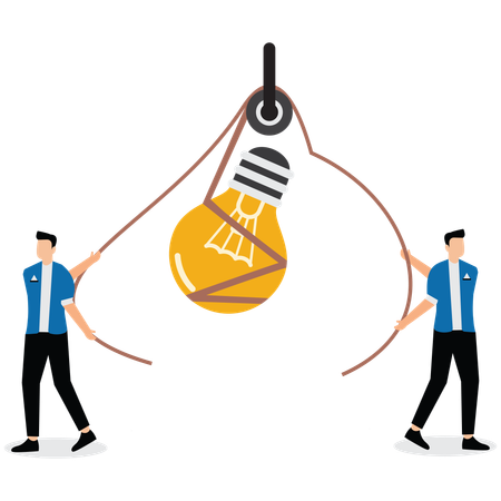 Businessman's dragging idea light bulb in opposite direction'st or trade secret  Illustration