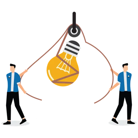 Businessman's dragging idea light bulb in opposite direction'st or trade secret  Illustration