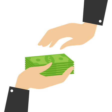 Businessman's hand giving a banknote to friend's hand  Illustration