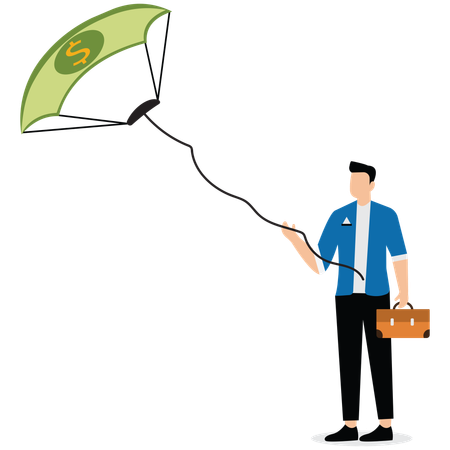 Businessman's Hand Letting Go of the String of the Banknote Kite  Illustration