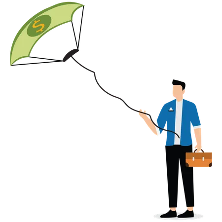 Businessman's Hand Letting Go of the String of the Banknote Kite  Illustration