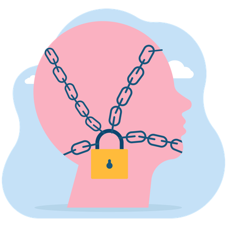 Businessman's head locked with padlock  Illustration