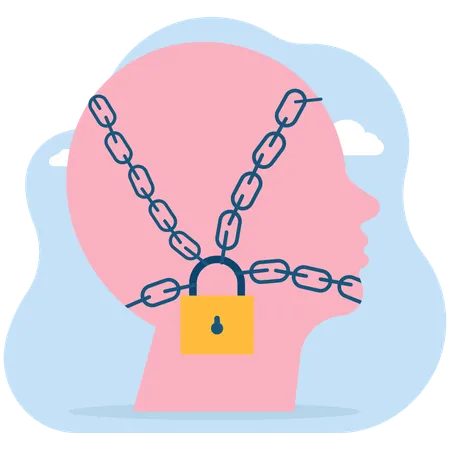 Businessman's head locked with padlock  Illustration